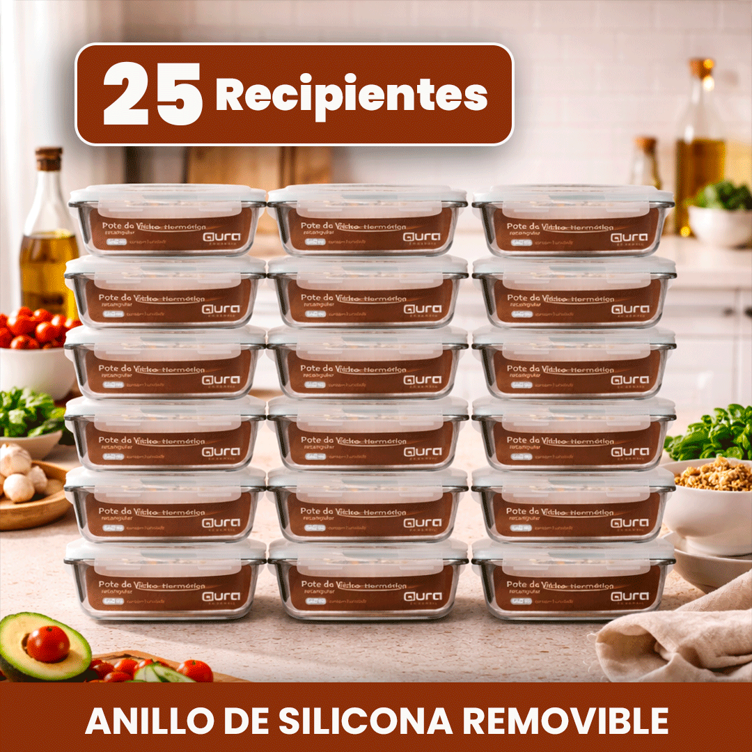 Conjunto de 25 Recipientes de Vidrio Herméticos 640 ml con 4 Trabas Aura | ¡Oferta Imperdible!