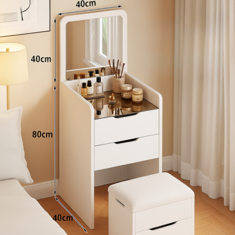 [Llevá 2 Pagá 1] Organizador Multifuncional de 2 Niveles con Espejo LED y Banquito Baúl